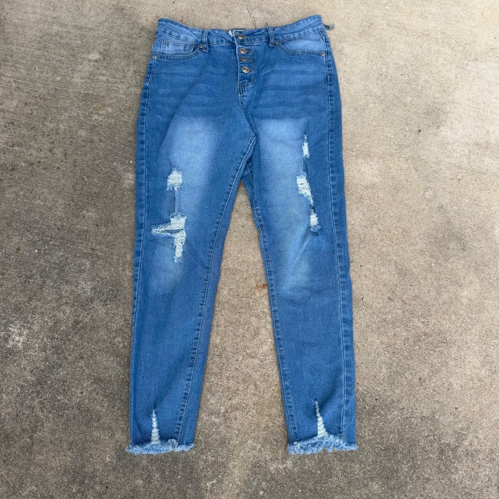 Pastel Jeans Womens Size 13/31 Distressed Button Fly Skinny Jeans Medium Wash